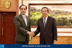 សម្តេចអគ្គមហាសេនាបតីតេជោ ហ៊ុន សែន ប្រធានព្រឹទ្ធសភានៃព្រះរាជាណាចក្រកម្ពុជា អនុញ្ញាតឲ្យ ឯកឧត្តម Faiyaz Murshid Kazi ឯកអគ្គរដ្ឋទូតនៃសាធារណរដ្ឋប្រជាមានិតបង់ក្លាដេស ចូលជួបសម្តែងការគួរសម